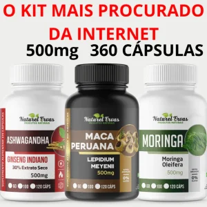 Kit 3 Potes: Ashwagandha, Moringa e Maca Peruana