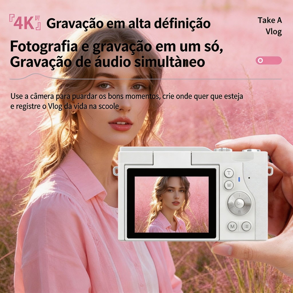 Camera Digital 64Mp Zoom 16X - Câmera Digital 64MP Profissional 4K Zoom 16X CCD Tela Flip 180° Selfie Vlog Alta…