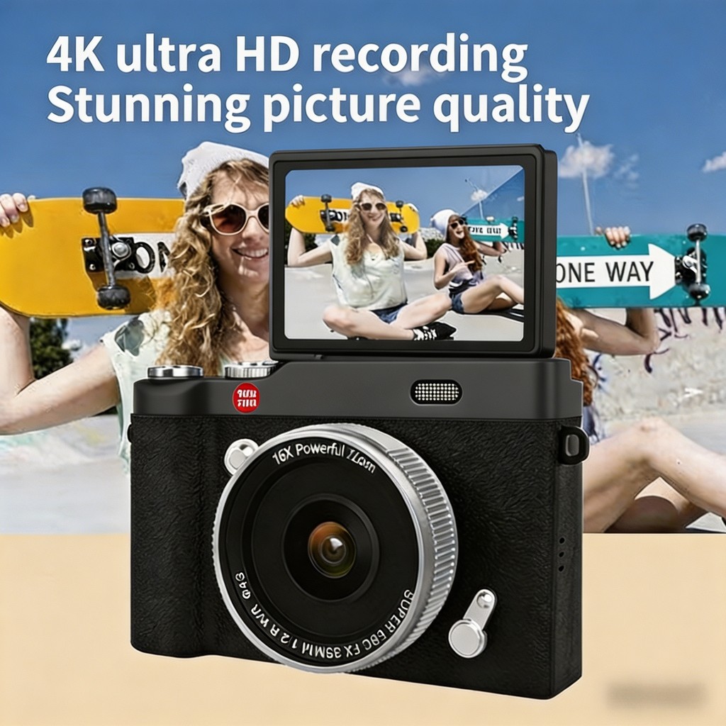 Camera Digital 64Mp Zoom 16X - Câmera Digital 64MP Profissional 4K Zoom 16X CCD Tela Flip 180° Selfie Vlog Alta…