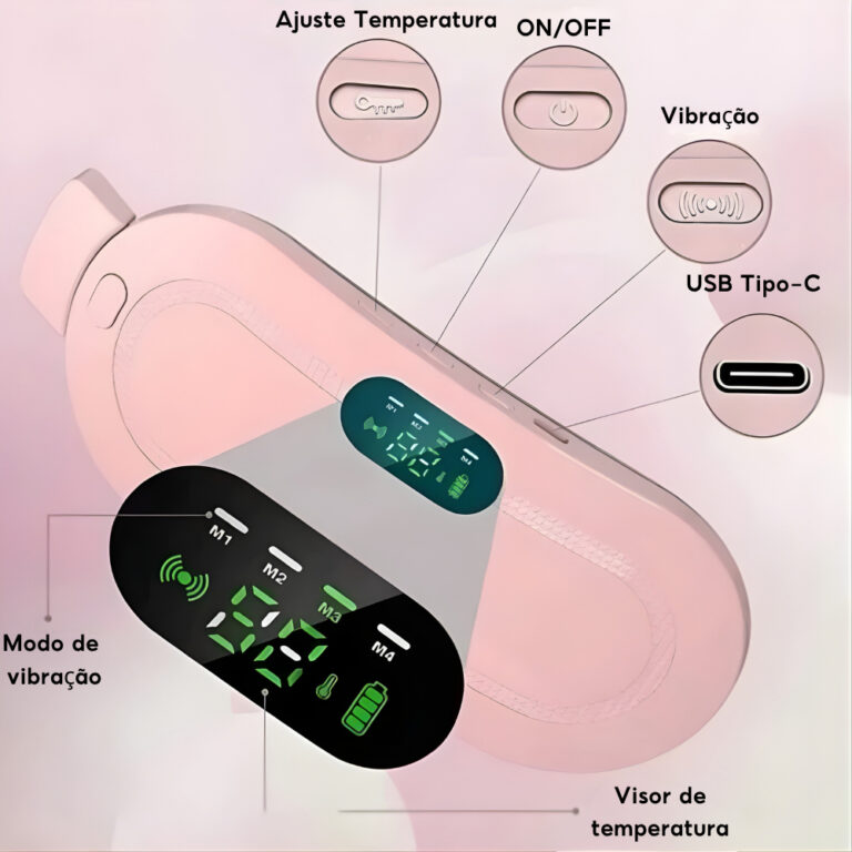 Cinta Compressa Térmica Massageadora Abdominal Para Cólica Menstrual 3 Níveis Aquecimento Massagem
