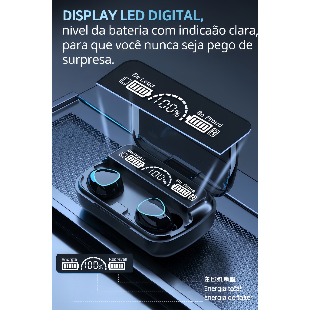 Fone M10 Ouvido Bluetooth Fio - Fone M10 Fone De Ouvido Bluetooth Sem Fio Sem Fio Tws Estéreo Power Bank
