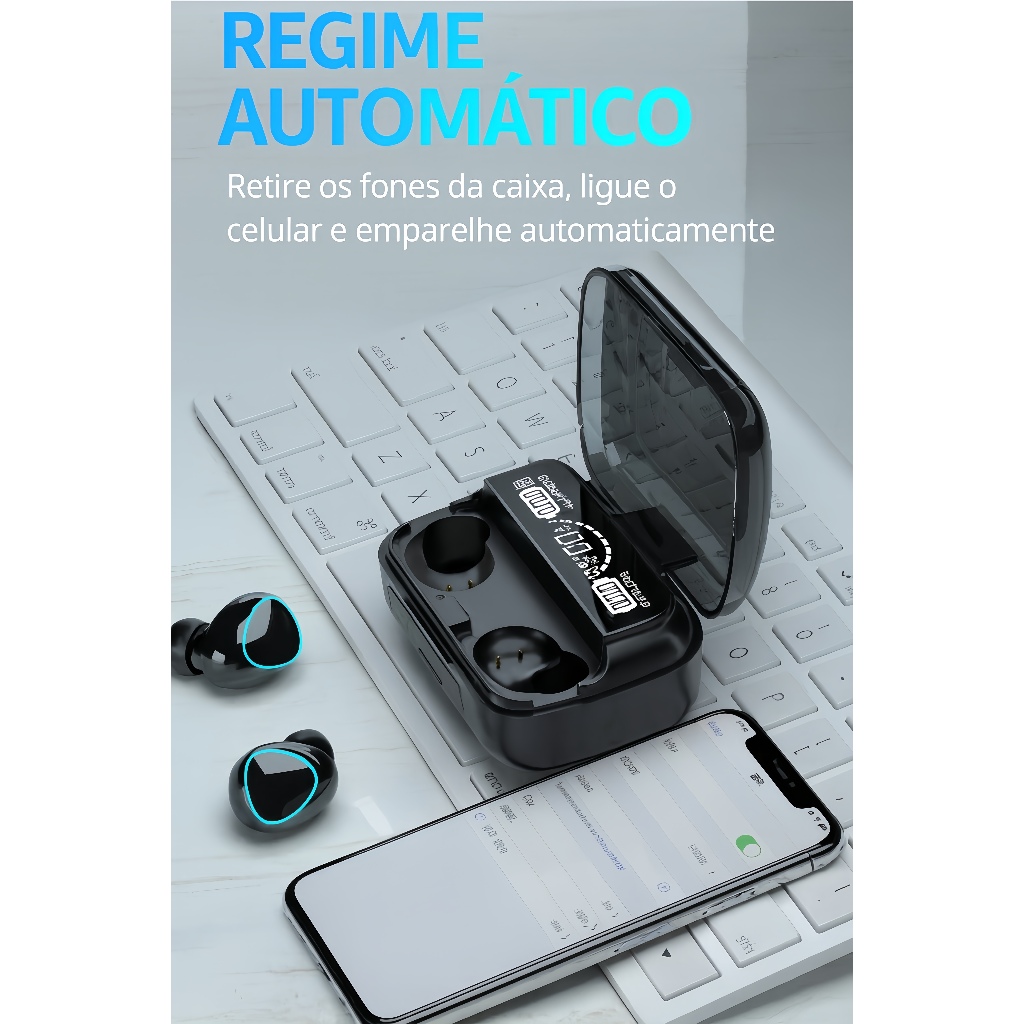 Fone M10 Ouvido Bluetooth Fio - Fone M10 Fone De Ouvido Bluetooth Sem Fio Sem Fio Tws Estéreo Power Bank