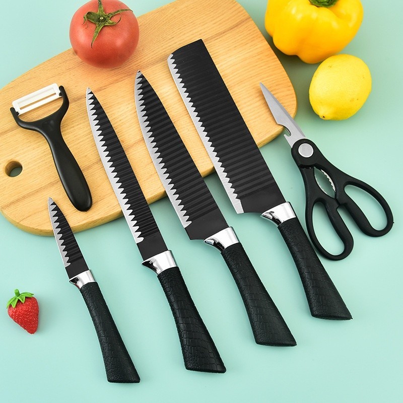 6 Pecas Conjunto Faca Carne - Kit 6 Peças Conjunto de Faca Carne Cutelo Legumes Aço Carbono Descascador Tesoura…