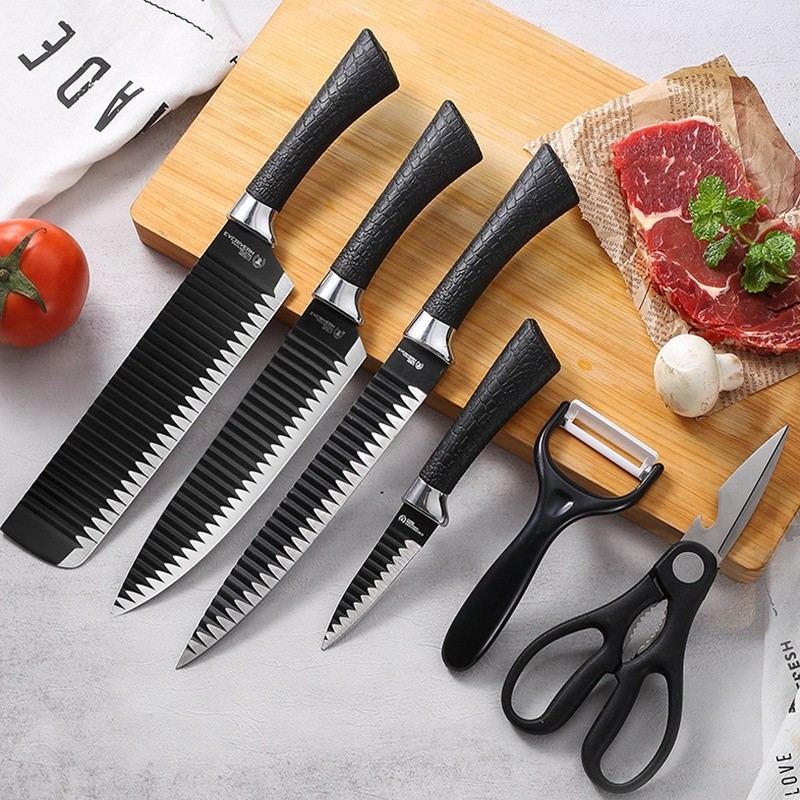 6 Pecas Conjunto Faca Carne - Kit 6 Peças Conjunto de Faca Carne Cutelo Legumes Aço Carbono Descascador Tesoura…
