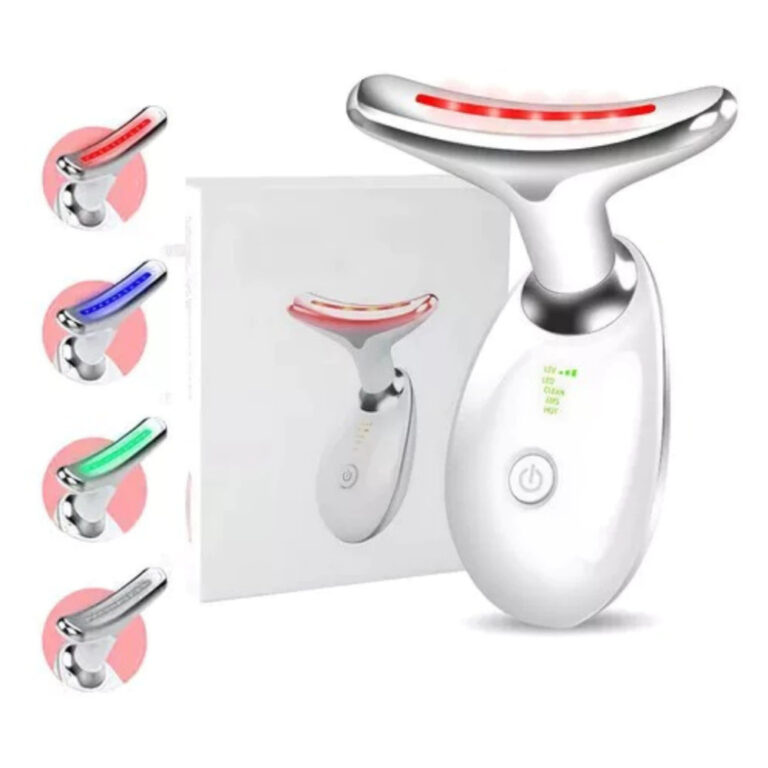 Massageador Facial LED 7 Cores – Modos, Aparelho Anti-Rugas para Rosto e Pescoço, Tratamento Estético Vibratório com Luz