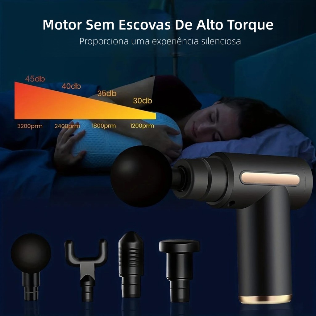Massageador Tecido Profundo 1800 3200Rpm - Massageador Profissional Tecido Profundo 1800-3200RPM 4 Ponteiras Alívio…