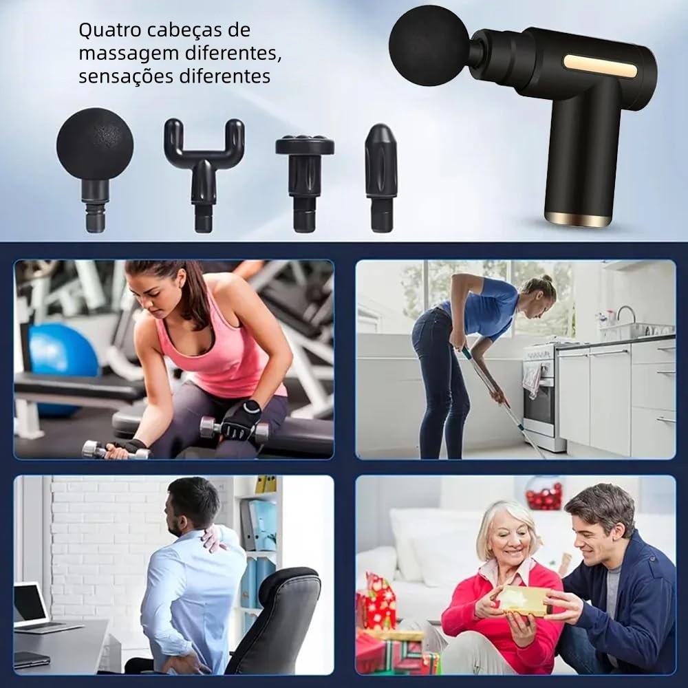 Massageador Tecido Profundo 1800 3200Rpm - Massageador Profissional Tecido Profundo 1800-3200RPM 4 Ponteiras Alívio…