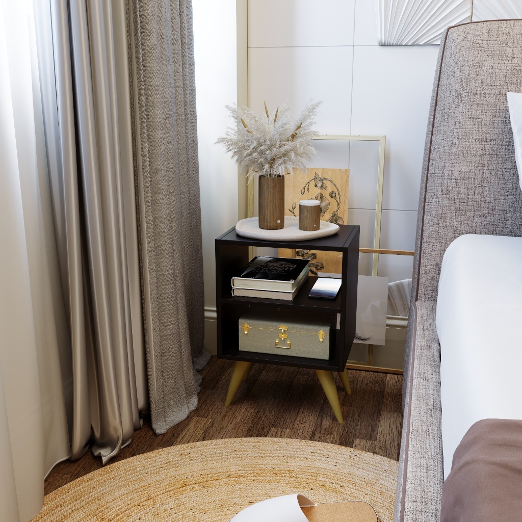 Mesa Cabeceira Retro Compacta Nicho - Mesa de Cabeceira Retrô Compacta com Nicho para Quarto Sala Casal ou Solteiro…
