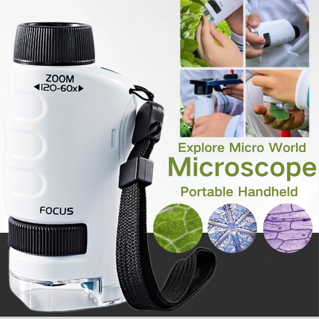 Mini Microscopio Mao Zoom 60X - Mini Microscópio De Mão Portátil Com Zoom 60X-180X Para Plantas Infantis para crianças
