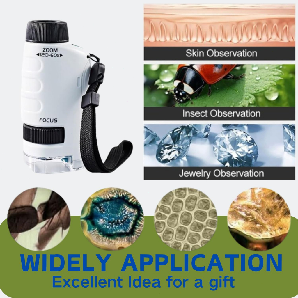 Mini Microscopio Mao Zoom 60X - Mini Microscópio De Mão Portátil Com Zoom 60X-180X Para Plantas Infantis para crianças