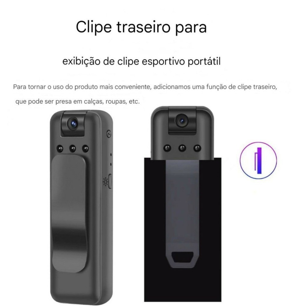 Mini Camera 1080P Projeto Grampo - Mini câmera Portátil HD 1080P Do Projeto Grampo Traseiro WiFi visualização Remota…