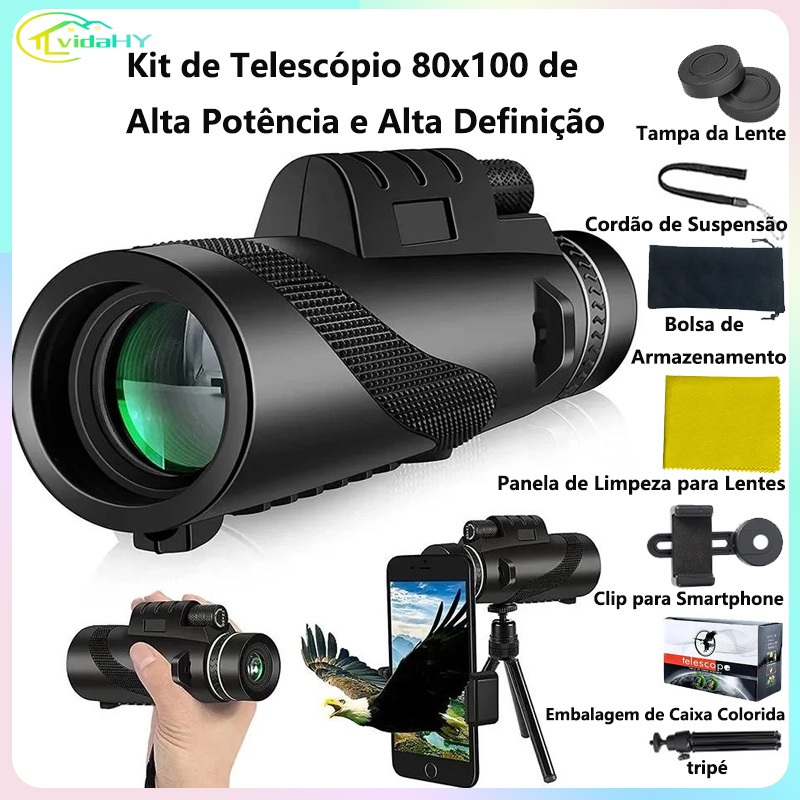 Telescopio Monocular 80X100 Tripe Celular - Telescópio Monocular portátil 80x100 HD com tripé - celular compatível…