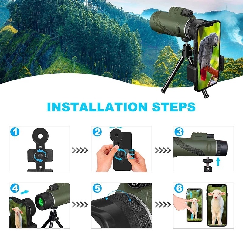 Telescopio Monocular 80X100 Tripe Celular - Telescópio Monocular portátil 80x100 HD com tripé - celular compatível…