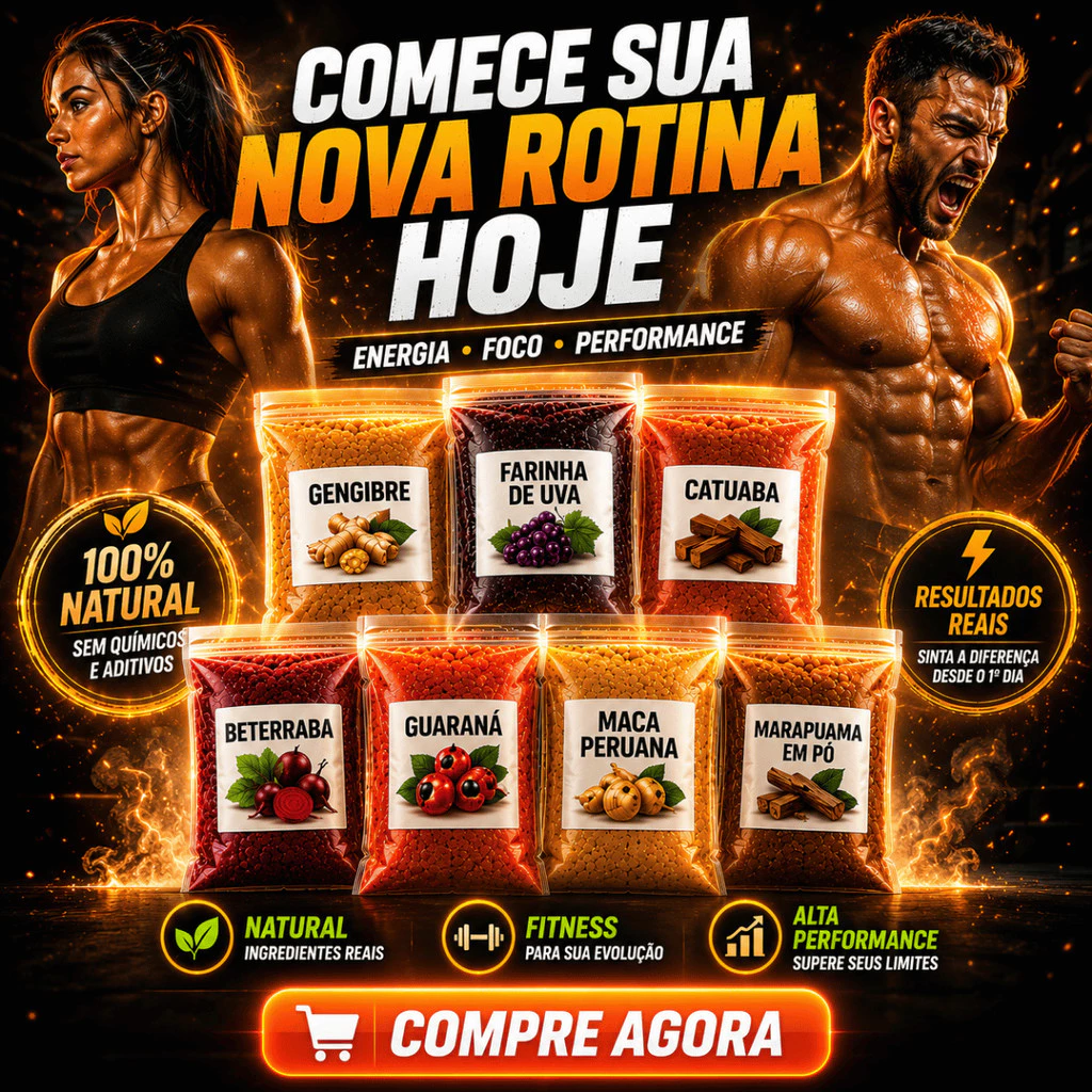Kit Pré-Treino Natural 7 Tipos com ingredientes em pó