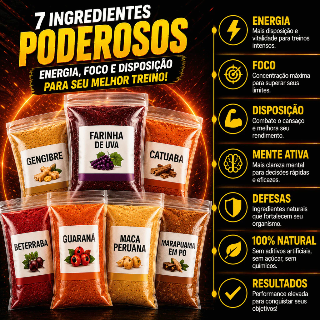 Ingredientes do Kit Pré-Treino Natural para energia e disposição